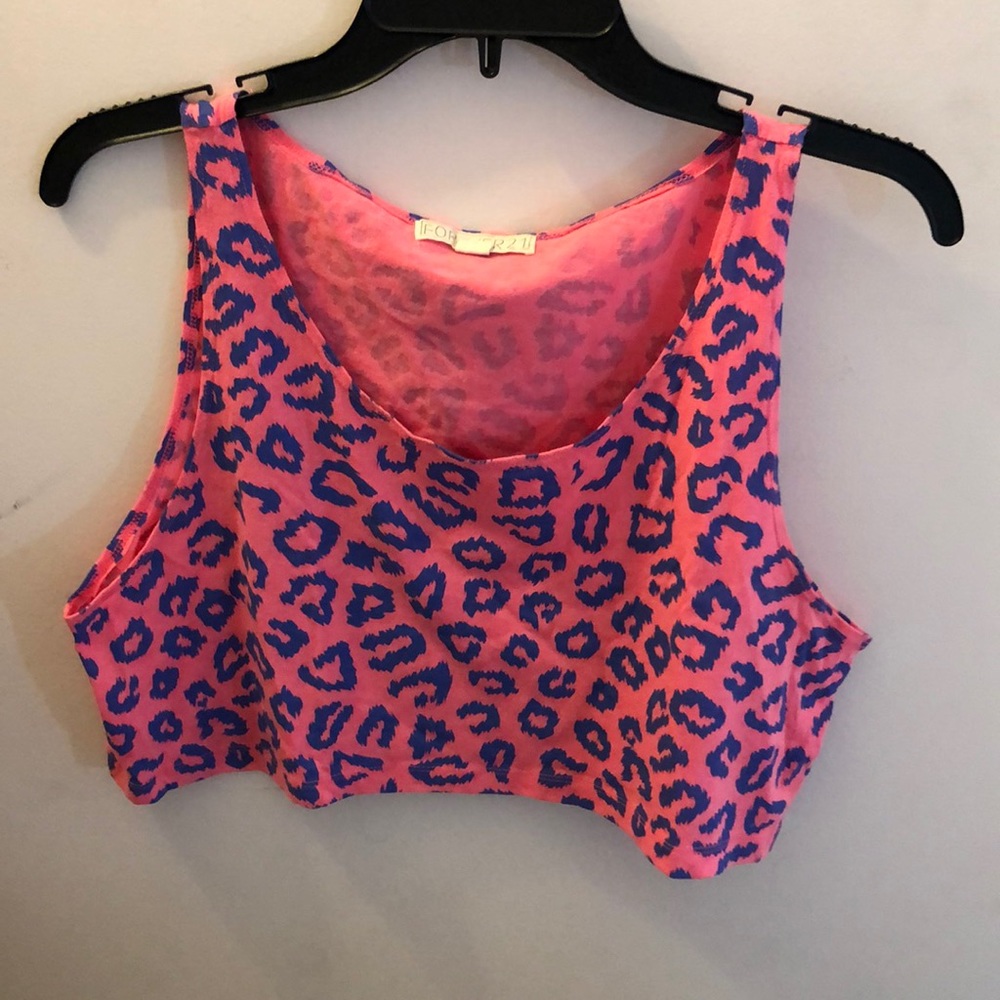 Pink & blue leopard crop top! Size small